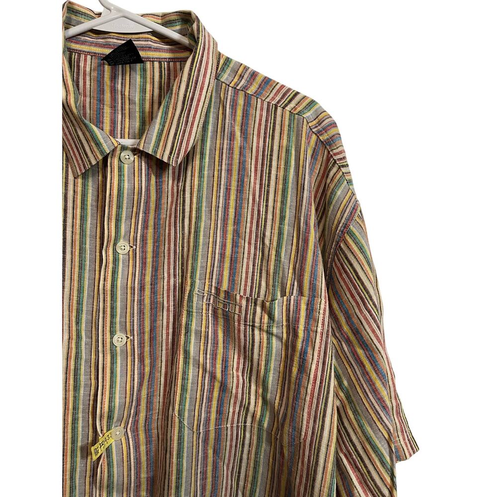 FUBU Collection Multicolor Striped Button Up Shirt Mens XXL Linen Cotton Casual